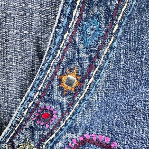 Boho Core Embroidered Denim Jacket Medium Indie Y2K Hippie Style - Picture 5 of 9